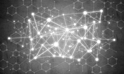 Lines and dots as networking idea drawn on cement background