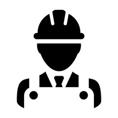 Service worker icon vector male construction service person profile avatar with hardhat helmet and jacket in glyph pictogram illustration
