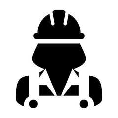 Contractor icon vector male worker person profile avatar with hardhat helmet and jacket in glyph pictogram illustration