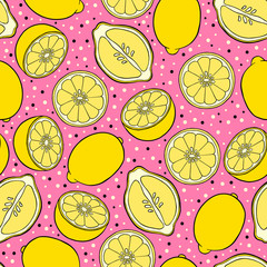Seamless pattern of lemon slices.