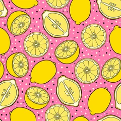 Glasschilderij Citroen Naadloze patroon van plakjes citroen.