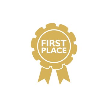 First place win gold badge icon or sign