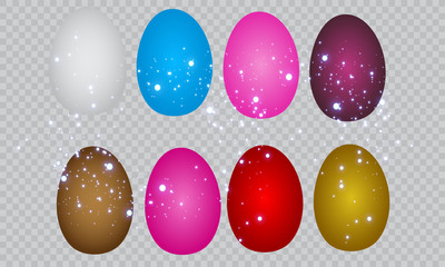 Happy Easter. Color Easter eggs set with different patterns. Set of Easter eggs with different texture on a white background.Spring holiday. Vector Illustration.Happy easter eggs 