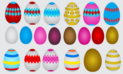 Happy Easter. Color Easter eggs set with different patterns. Set of Easter eggs with different texture on a white background.Spring holiday. Vector Illustration.Happy easter eggs 