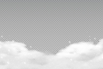 Realistic bath foam. Transparent shampoo bubbles, laundry soapy frame, shower shaving gel foam. Vector design template