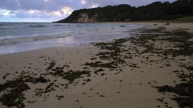 Timelapse shot of waves hitting Ned's Beach at dusk on Lord Howe Island, Australia