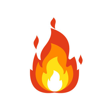 Fire flame icon. Isolated bonfire sign, emoticon flame symbol isolated on white, fire emoji and logo vector illustration