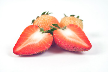 Group of Strawberries on white background.