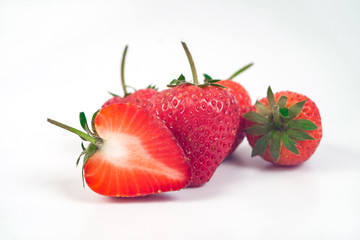 Group of Strawberries on white background.