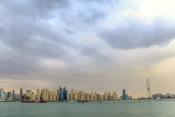 Fototapeta na wymiar Amazing view of Jumeirah Beach Residence and Dubai Marina Waterfront Skyscraper, Residential and Business Skyline in Dubai Marina, United Arab Emirates