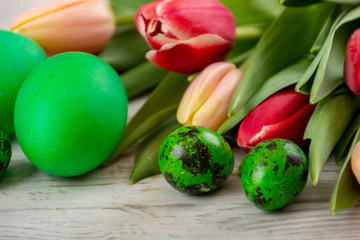 Easter eggs with tulips