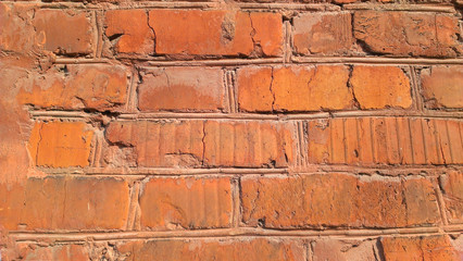 Brick wall  red and terracotta color,  old  wall with vintage style effect