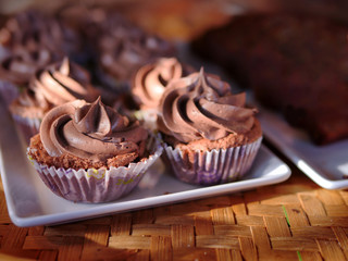 Row of chocolate cupcake