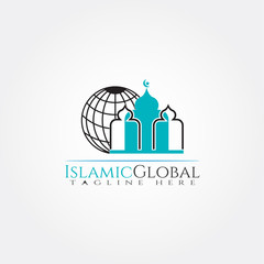islamic logo template,mosque and globe icon combination ,illustration element -vector