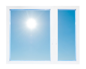 Blue sky and sun outside the window