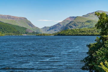 View over Llyn Padarn near Llanberis, seen from Brynrefail, Gwynedd, Wales, UK