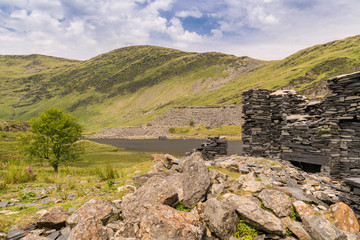The ruin of Cwmorthin Terrace near Blaenau Ffestiniog, Gwynedd, Wales, UK