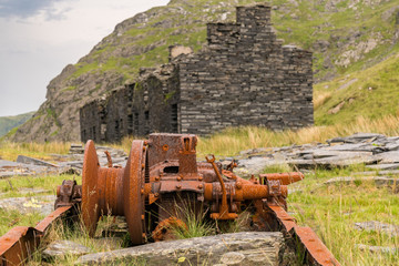 The ruins of the barracks of the disused Rhosydd Quarry near Blaenau Ffestiniog, Gwynedd, Wales, UK