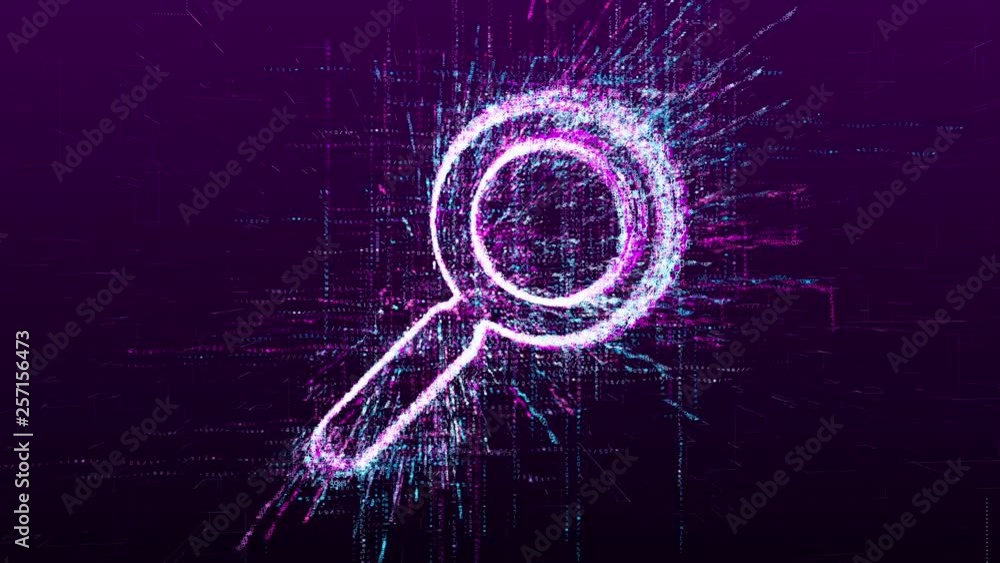 Wall mural digital animation of search mark. magnifier in the virtual space of the future.