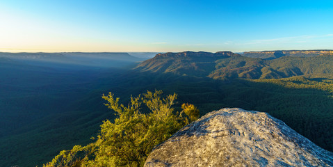 panoram of sunrise at sublime point, blue mountains, australia