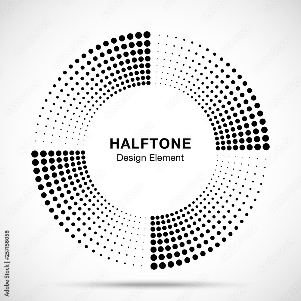 Wall mural halftone music circle frame abstract dots logo emblem design element. half tone circular icon. disc 