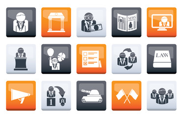 Politics, election and political party icons over color background - vector icon set