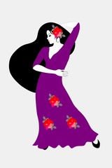 The girl is a brunette with a hairstyle in the shape of a guitar silhouette. Flamenco.