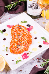 grilled salmon steak with vegetables