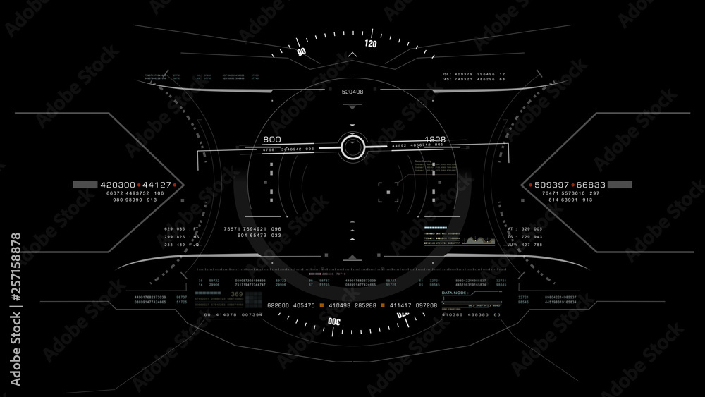 Poster Aerial view from the fighter plane's cockpit flying in the lime stone mountain canyon with head up display acquire targets and enemies location hidden in the dense mountain forest