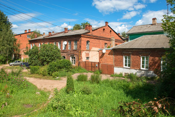 Borovichi, Russia - August 8, 2018: Residential building in the city center.  Novgorod region, Borovichi, Russia
