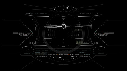 Aerial view from the fighter plane's cockpit flying in the lime stone mountain canyon with head up display acquire targets and enemies location hidden in the dense mountain forest