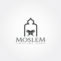 islamic logo template,mosque and Quran icon combination ,illustration element -vector