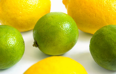 lemons and limes on white background