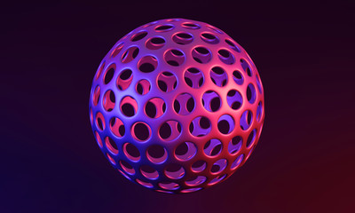 Sphere with round holes on the surface  - 3D illustration