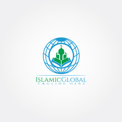 islamic logo template,mosque and globe icon combination ,illustration element -vector