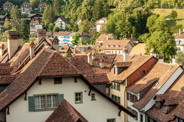 Fototapeta na wymiar ancient old red roofs in Bern town center