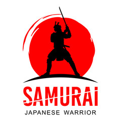 Silhouette of Japanese samurai warrior with sword, Vector