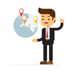 businessman spinning globe