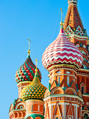 Domes of the Cathedral of Vasily the Blessed (Saint Basil's Cathedral) on Red square in sunny day. ...