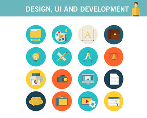 Design, UI and Web development concept flat icons