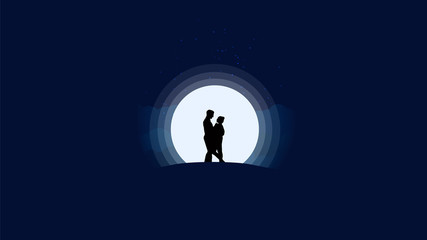 silhouette of the couple on the night of the full moon.