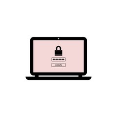 Laptop computer with password login on screen, cyber security concept 