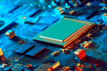 Electronic circuit board close up.