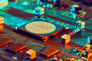 Electronic circuit board close up.