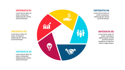 Cirle infographic with 5 options or steps. Abstract flat element of cycle diagram. Vector business template for presentation.