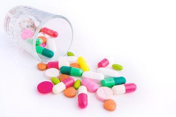 various of Tablets mix heap drugs pills capsules therapy doctor flu antibiotic pharmacy medicine medical on white background