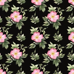 Poster Roses. Watercolor flower seamless pattern. © HappyLarusArt