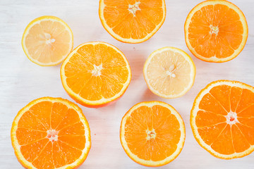 オレンジ、レモン、俯瞰、フルーツ