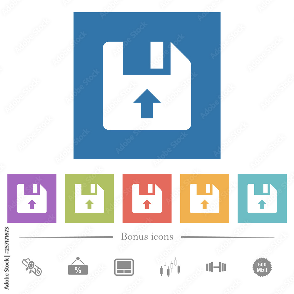 Poster move up file flat white icons in square backgrounds