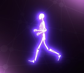 Human skeleton running. Halloween party design template. 3D rendering